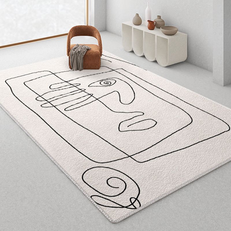 Beige Tone Rug Rectangle Shape Living Room Polyester Washable Area Rug