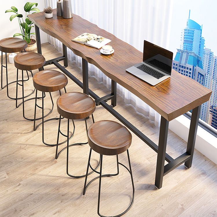 Wood Top Bar Dining Table Traditional Luxury Rectangle Bar Table with Black Trestle Base