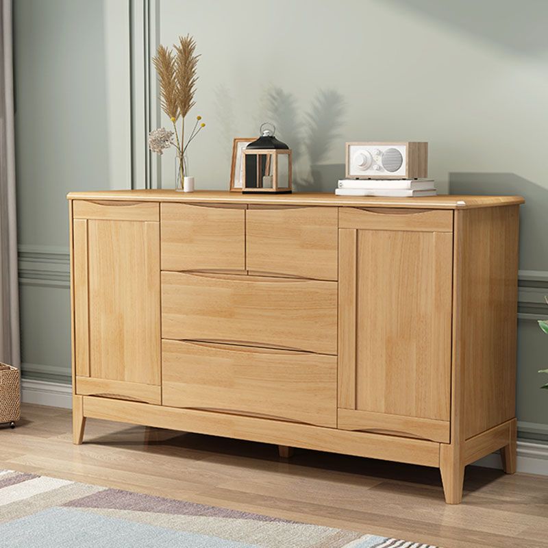 Contemporary Rubber Wood Storage Chest Horizontal Chest with Drawers