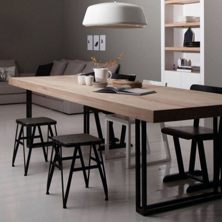 Industrial Home Solid Wood Table 29-inch Rectangle Double Pedestal Dining Table