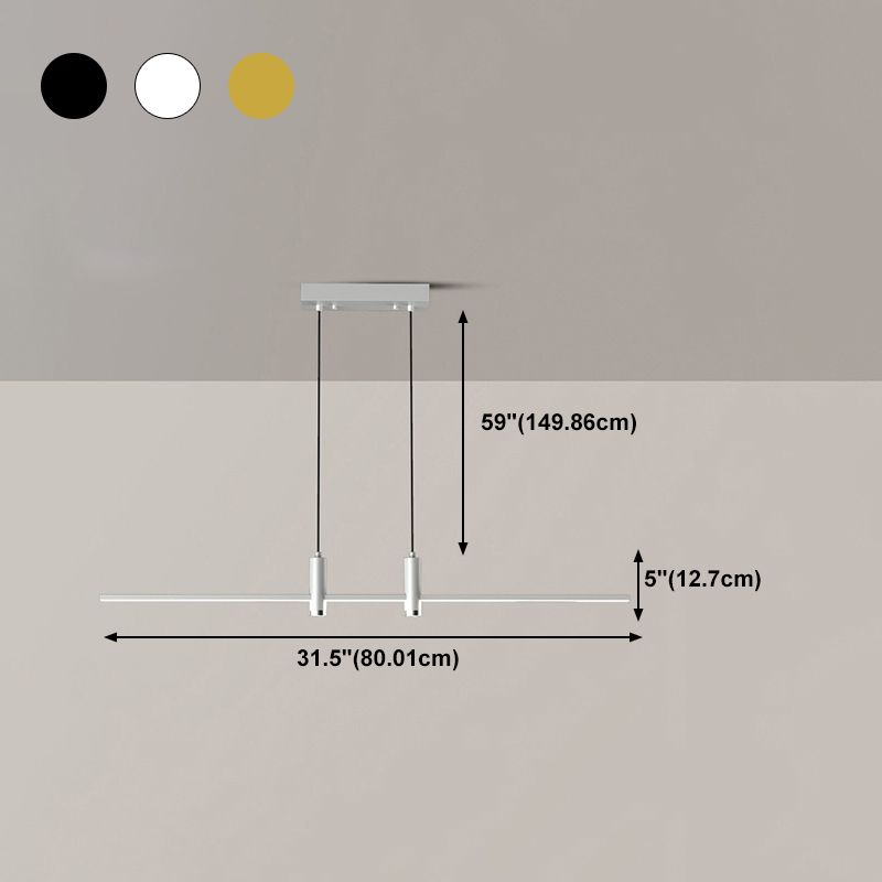 Modern Linear Island Light Fixtures 3-Head Restaurant Hanging Lamp with Silica Gel Shade