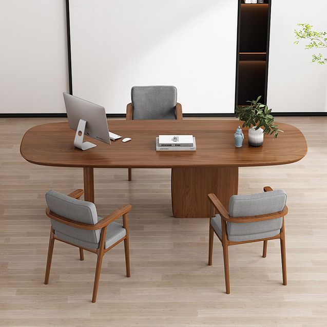 Ovaal dennen vaste houten tafel eenvoud eetkamer collectie met dubbele voetstuk
