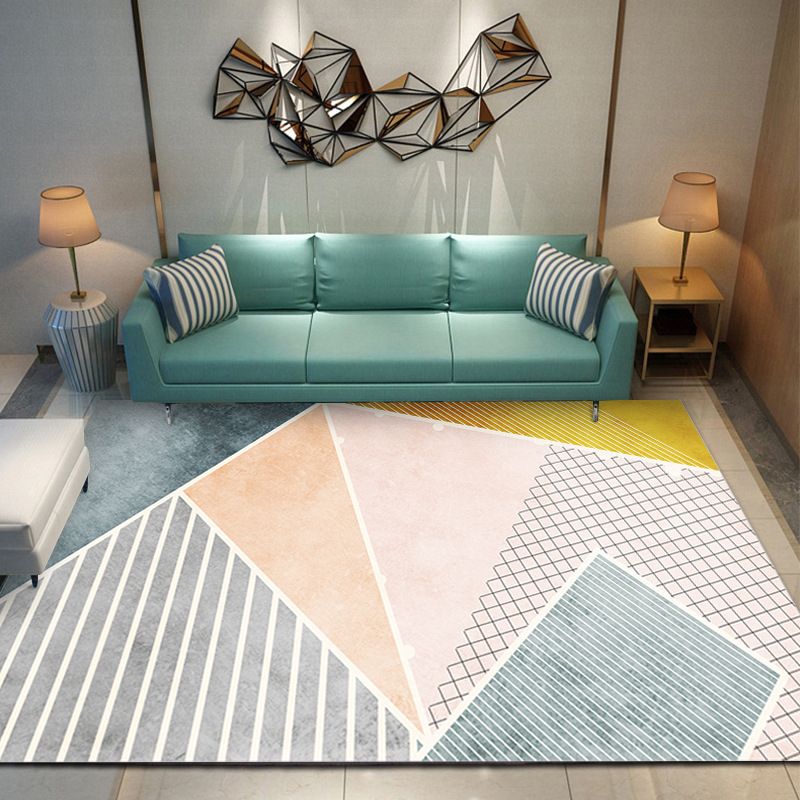 Geometric Decoration Area Rug Polyester Stain Resistant Backing Indoor Rug