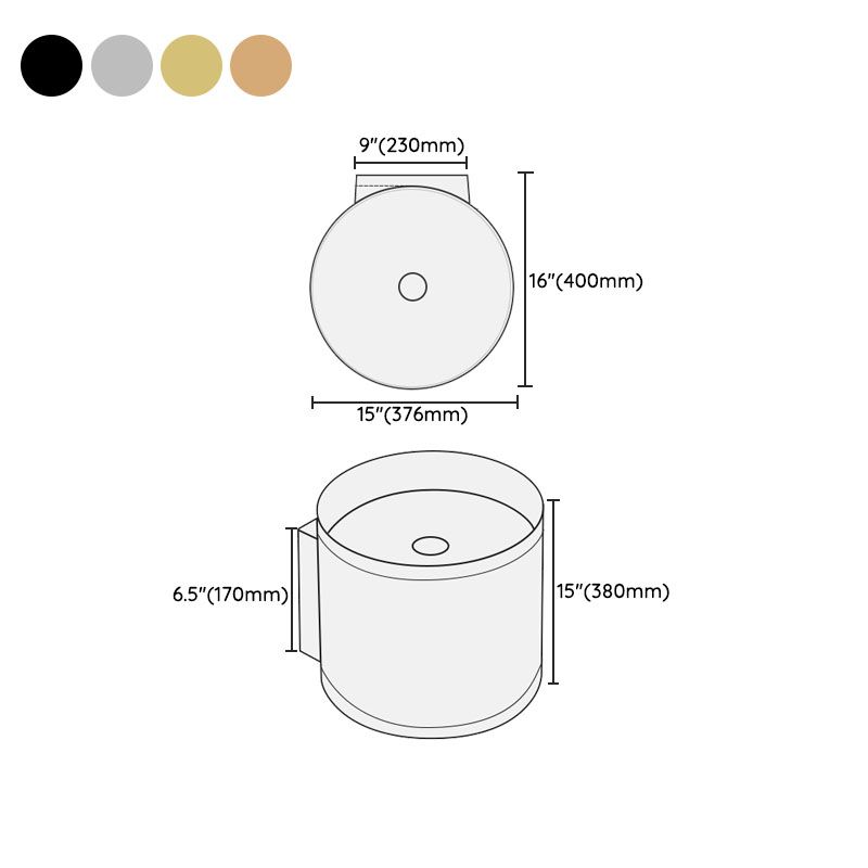 Contemporary Bathroom Sink with Pop-Up Drain Round Metal Wall Mount Bathroom Sink