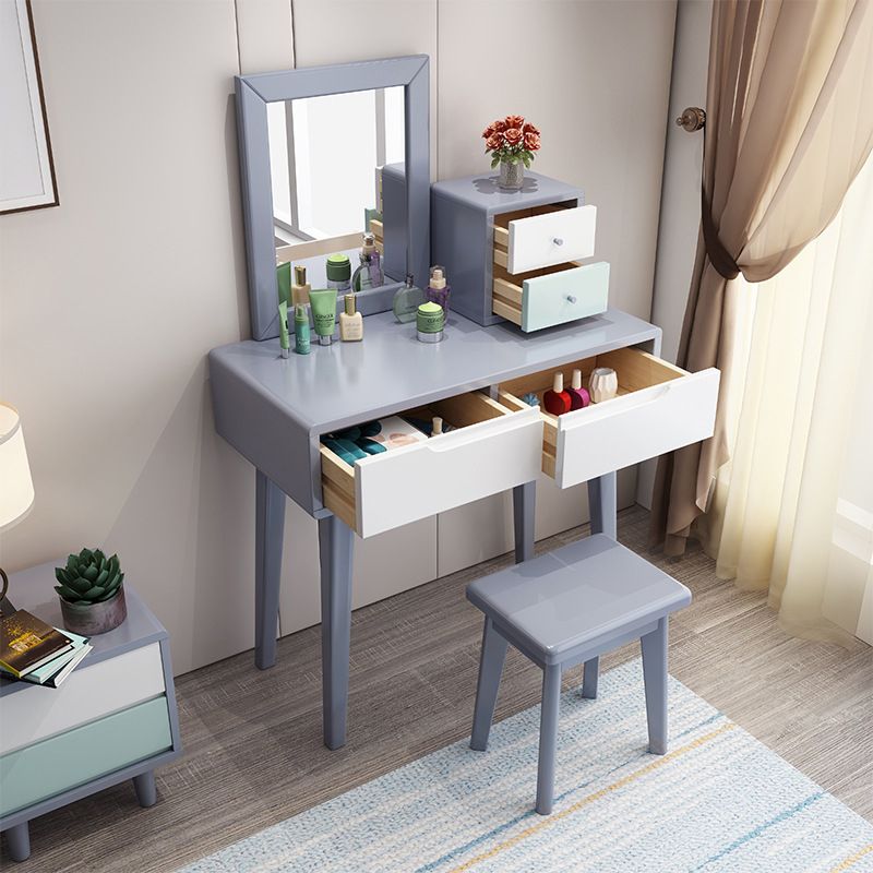 15.74" Wide Vanity Set with Drawer Solid Wood Make-up Vanity with Mirror and Stool