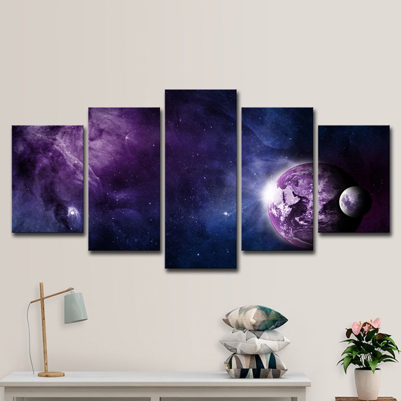 Outer Space Canvas Art Kids Style Vast Milky Way Wall Decoration in Purple-Black