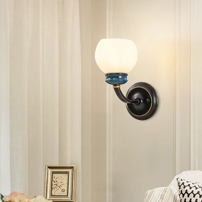 Black 1 Bulb Wherfture Aibido di lampada classica Idee per illuminazione a parete in vetro a costola bianca