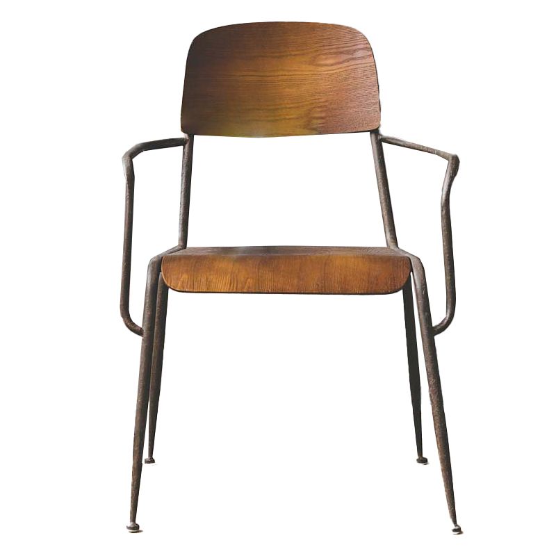Open Back Side Chair Industrial Style Metal and Wood Dining Chair