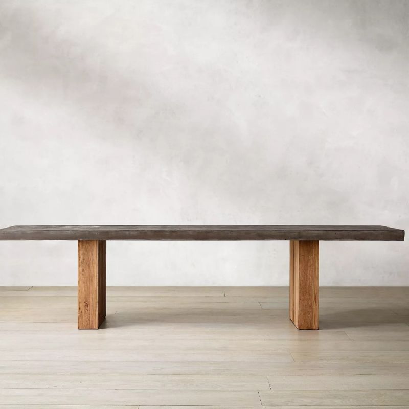Rectangular Dining Table Grey Solid Wood Table Top for Dining Room