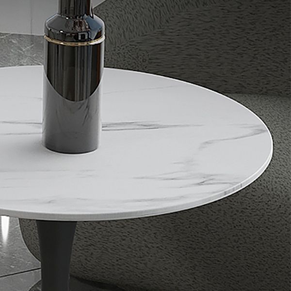 Modern Round Dining Table for Kitchen White Table with Metal Base
