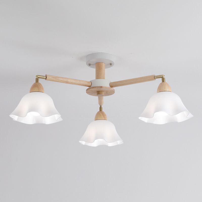 Modern Wooden Semi Mount Lighting Glass Shade Semi Flush for Living Room