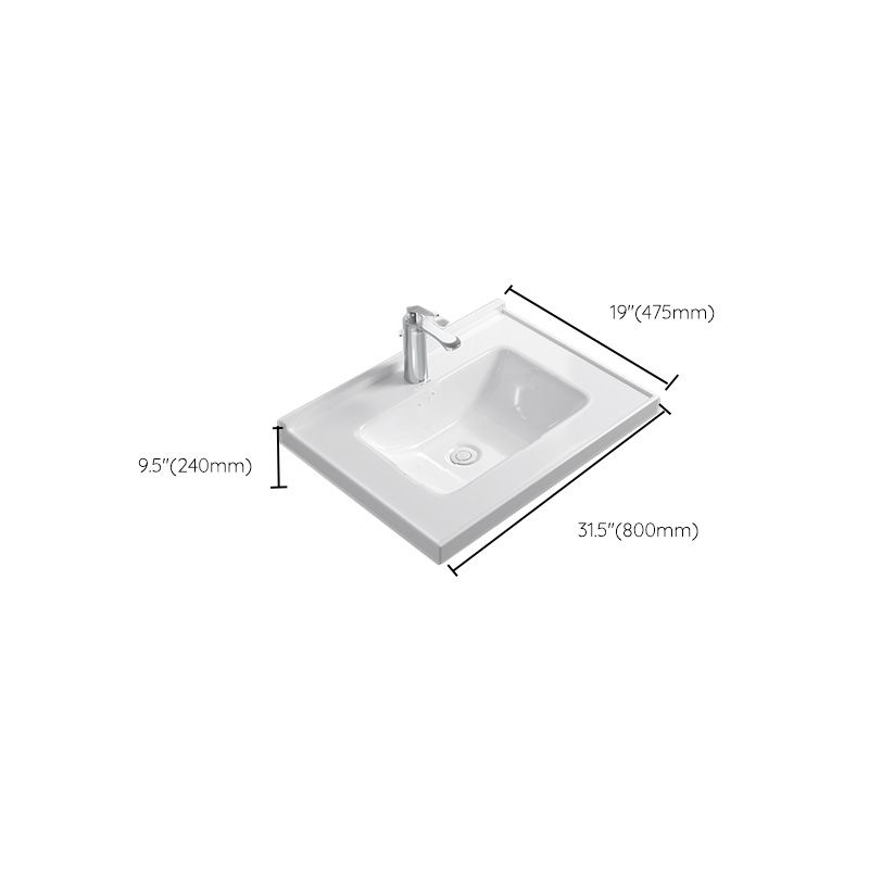 Contemporary Bathroom Sink Rectangular Porcelain Drop-in Bathroom Sink with Pop-Up Drain