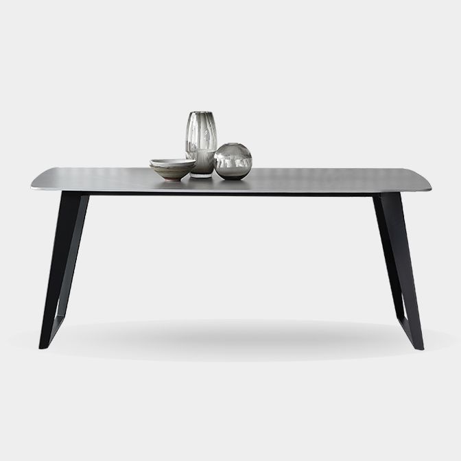Mid-Century Modern Dining Table Gray Sintered Stone Rectangle Dining Table for Home Use