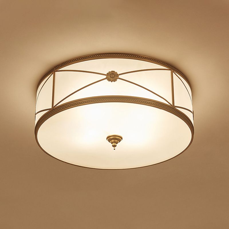 Small/Large 3/4/6 Lights Opal Glass Flush Mount Light Classic Brass Drum Bedroom Ceiling Flush Mount Light