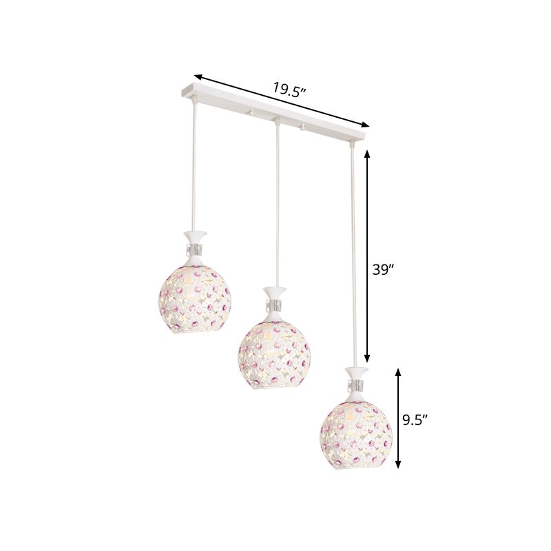 White Floret-Like Hanging Lamp Kit with Dome Design Modern 3-Light Iron Multi Light Pendant