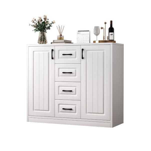 Contemporary White Wooden Accent Cabinet with Doors and Drawers