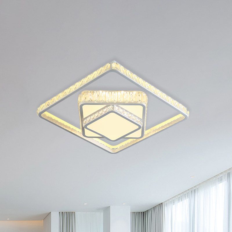 Quadratische Kristall Deckenbeleuchtung Moderne LED-Schlafzimmer Flush Montage Licht Armatur in Weiß