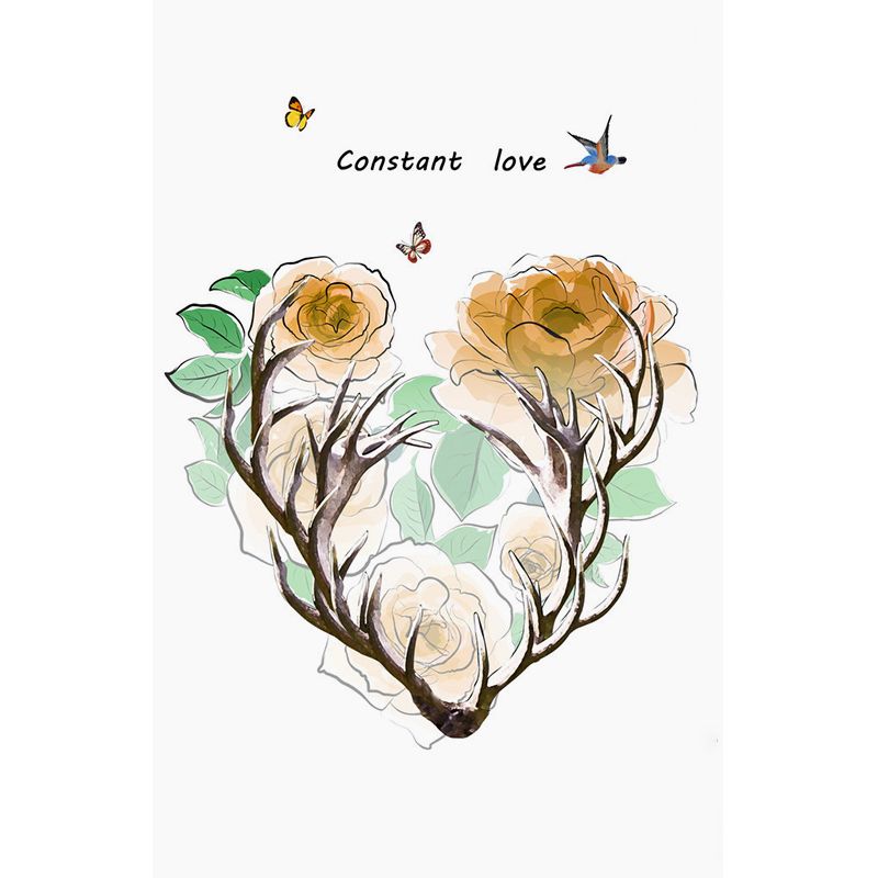 Stain Resistant Wallpaper Mural Artistry Non-Woven Fabric Wall Decor with Antler and Flower Pattern