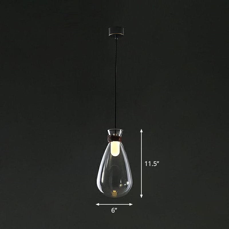 Regendruppel glas hangend licht minimalistisch 1-licht hangende verlichtingsarmatuur met lederen band
