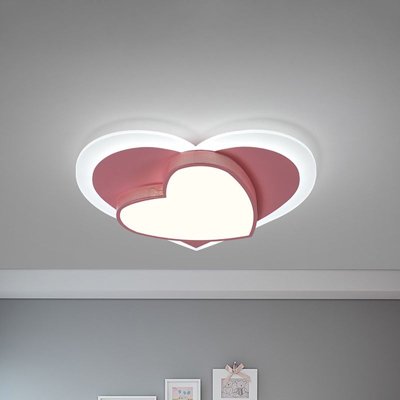 Macaron Loving Heart Flush Light Acrylic LED Bedroom Ceiling Flush Mount in White/Pink/Yellow