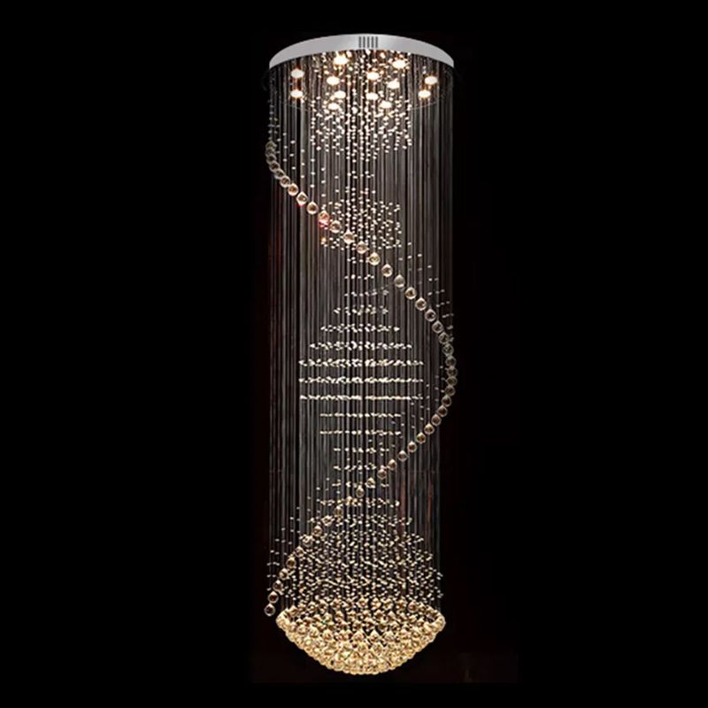 94.5" High Spiral Flush Mounted Light Modernist Crystal 13-Light Stainless Steel Ceiling Lighting