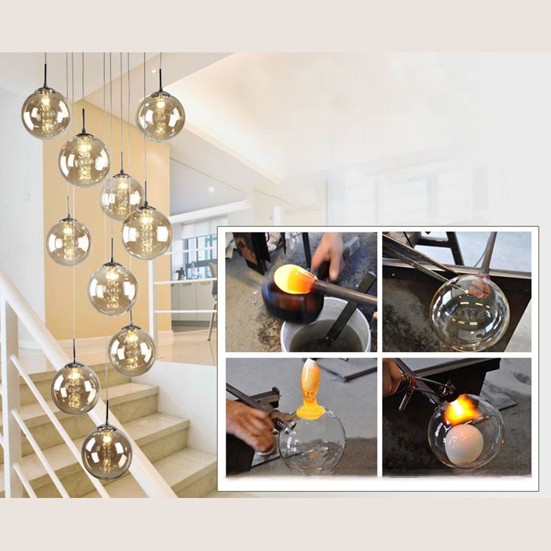Globe Shape Glass Pendant Lamp Modern Multiple Hanging Light with Beaded Crystals