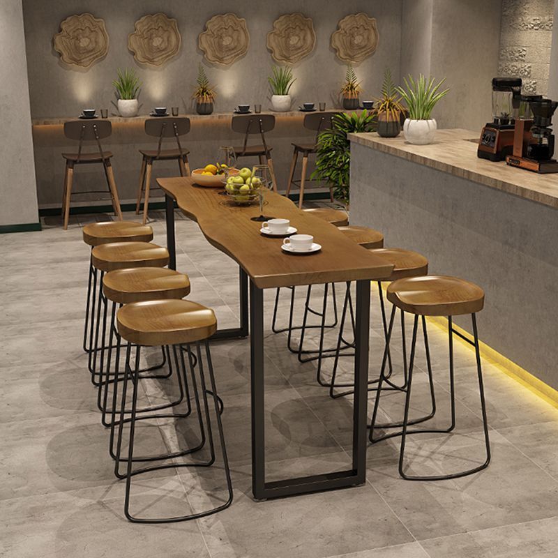 Brown Bar Table in Metal and Solid Wood Double Pedestal Bar Dining Table