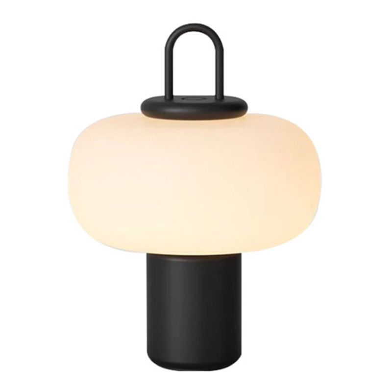 Black Lantern Table Lamp Postmodern 1-Light Ivory Glass Nightstand Light