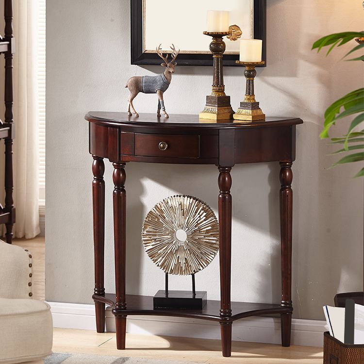 Solid Wood Half Moon Console Table 1-drawer End Table for Hall