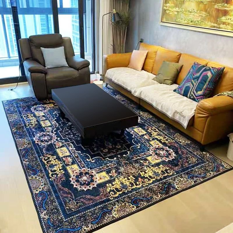 Mid-Century Medallion Pattern Carpet Polyester Area Rug Non-Slip Backing Indoor Rug for Living Room