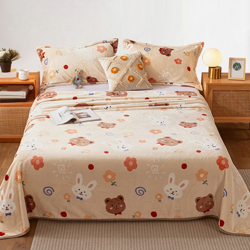 Vintage Bed Sheet Cartoon Printed Wrinkle-Free Non-Pilling Flannel Sheet