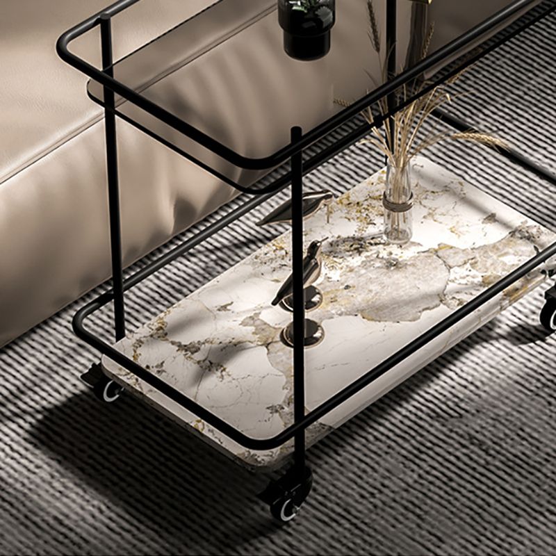 23.6" Tall Contemporary End Slide Table Glass Top Rectangular Side Table