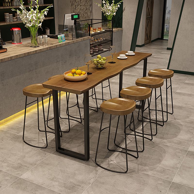 Brown Bar Table in Metal and Solid Wood Double Pedestal Bar Dining Table