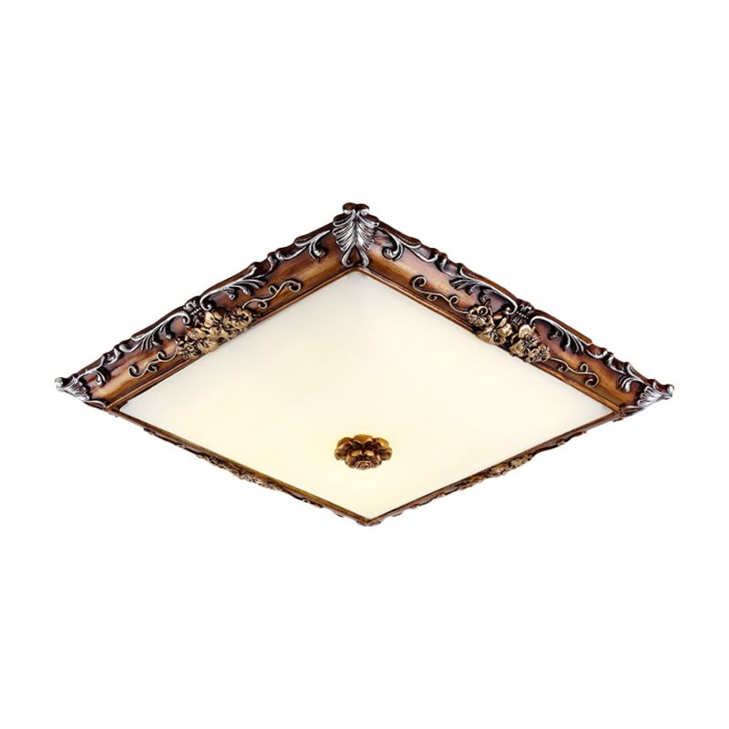 16"/19.5" Width LED Crystal Flush Mount Light Rural Brown Square Shaped Living Room Lighting Fixture