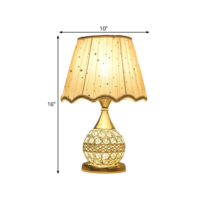 Crystal Embedded Gold Nightstand Lamp Sphere Framed 1 Bulb Traditional Table Light with Star-Patterned Shade