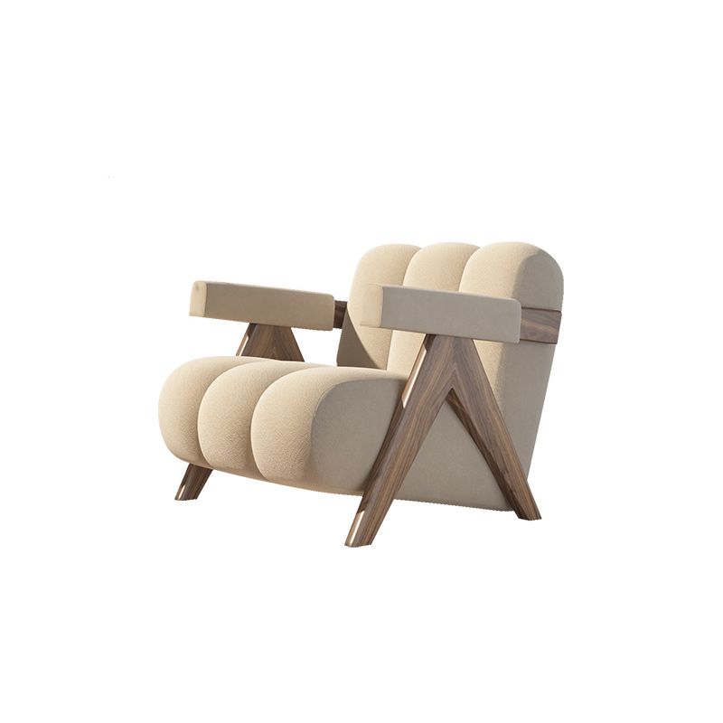 Scandinavian Wood Frame Lounge Chair Sewn Pillow Back Arm Chair