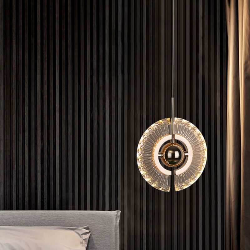 Goldene 1 leichte Anhängerlampe moderne minimalistische runde Kristall Wohnzimmer kleine hängende Lampe