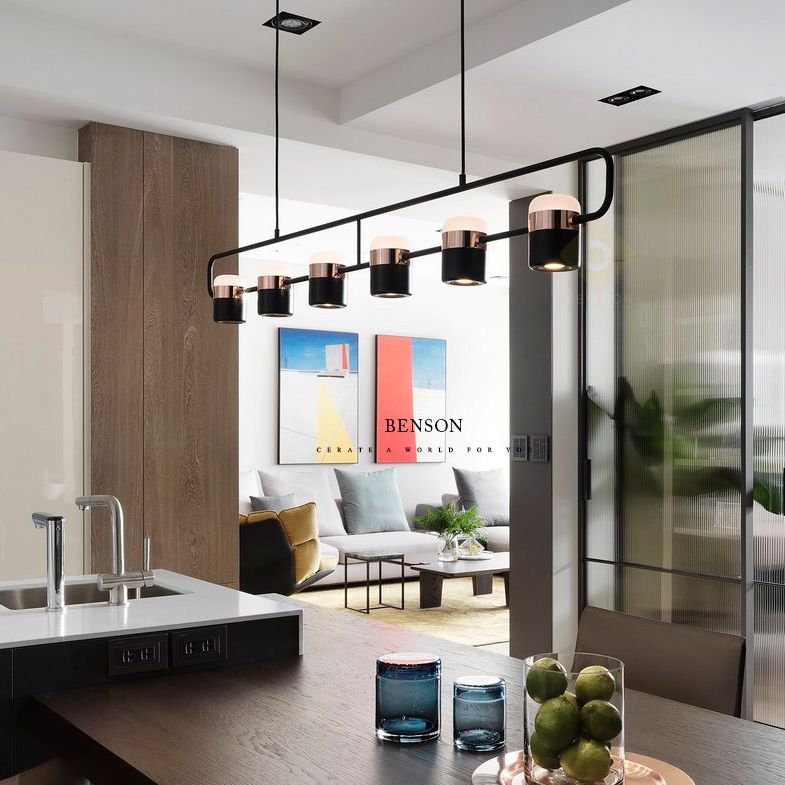 Minimalismo moderno rettangolo isola illuminazione a sospensione LED LED Cilindro sfumatura Il soffitto dell'isola per soggiorno per soggiorno