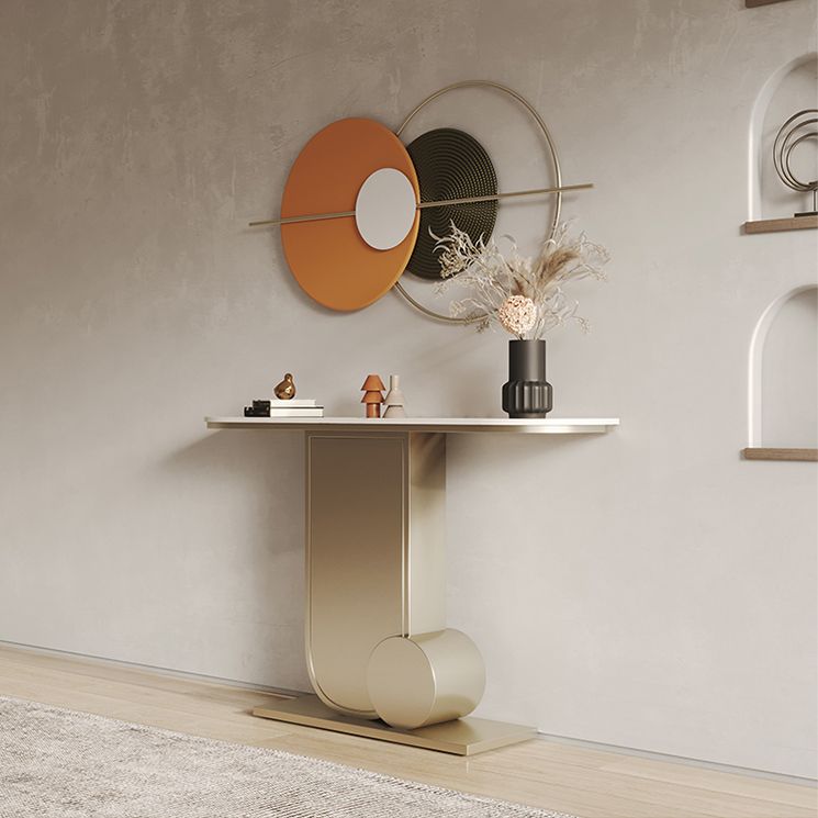 33.46" Tall Hall Accent Table Modern Stone Console Table with 1 Shelf