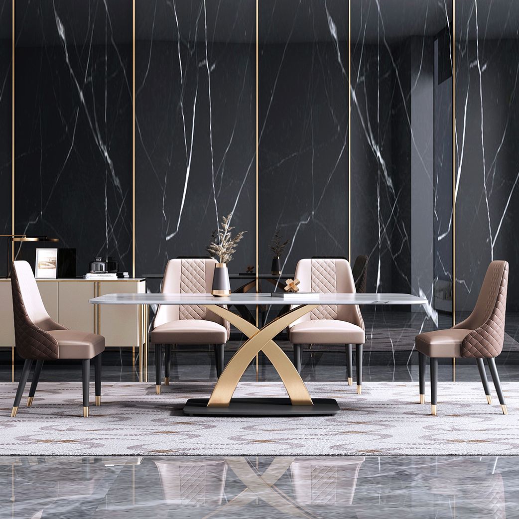 Minimalist Dining Room Set Rectangular Sintered Stone Dining Table with Metal Base