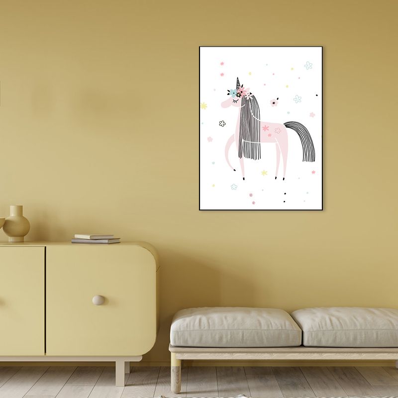 Cartoon Unicorn Canvas Print Pink Children's Art Wall Decor for Bedroom, Multiple Sizes