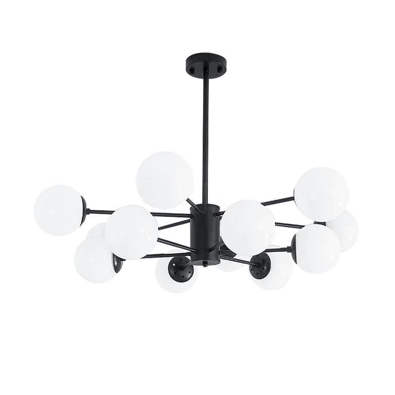Nordic Globe Chandelier Black Multi Light Hanging Light with White Glass for Bedroom