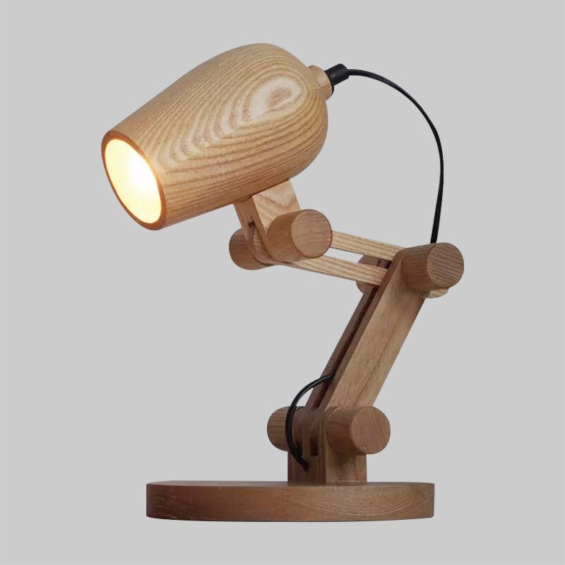 Luce da tavolo robot Nordic Wood Kids Cowned Luce LED LED con braccio azionario in marrone