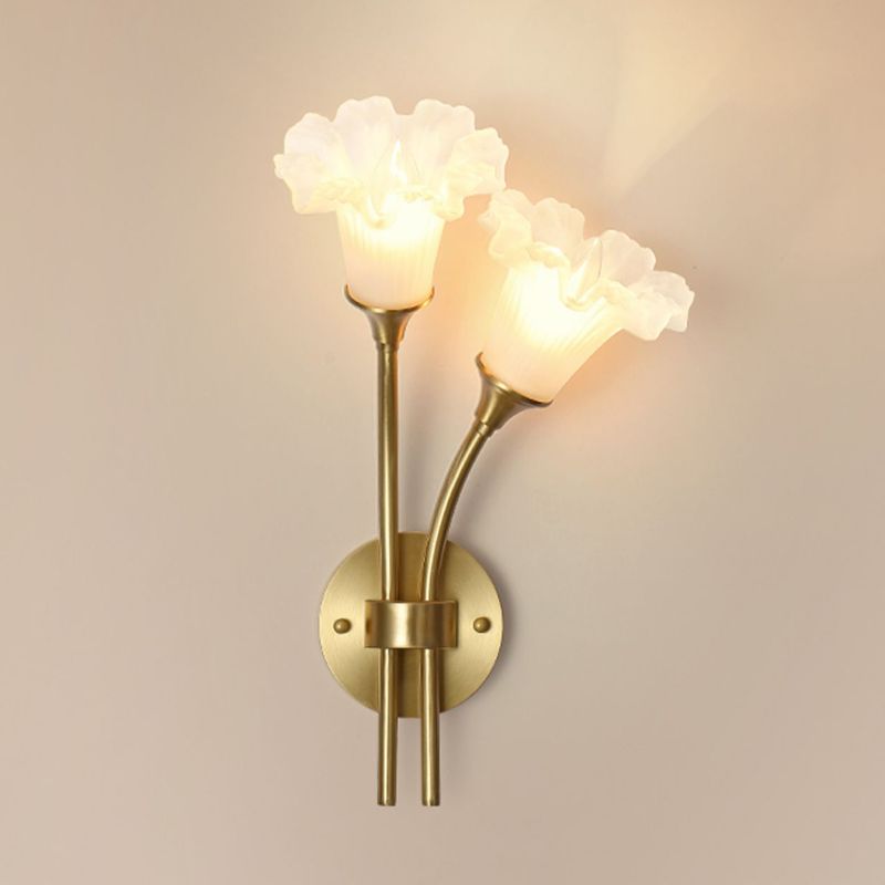 American Style Copper Wall Light Flower Shape Wall Lamp for Living Room