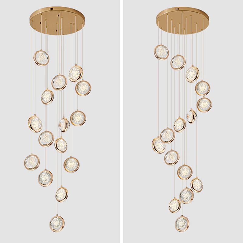 15 Head Modern Nordic Style Pendant Clear Crystal Hanging Ceiling Light for Spiral Stair