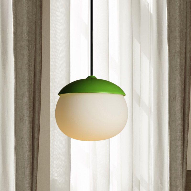 Nut Shape Pendant Lighting Modern White Glass 1-Light Green Hanging Lamp for Restaurant