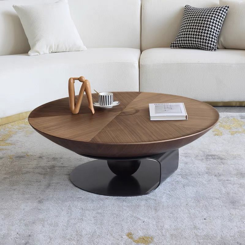 Modern Style Wood Walnut/black Top Stainless Steel Base Round Coffee Table