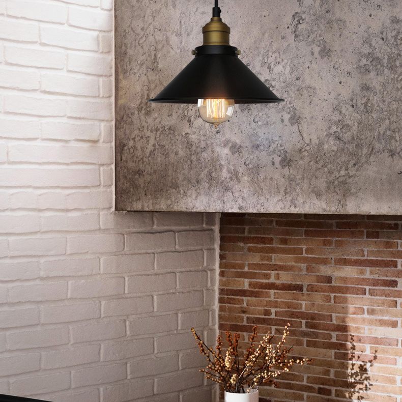 Black Conical Pendant Lamp Industrial Metal 1-Bulb Bistro Suspended Lighting Fixture