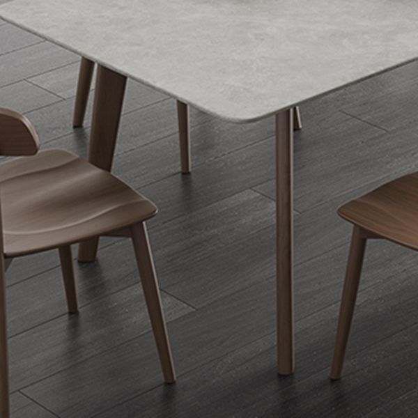 Mid-Century Modern Rectangle Dining Table Sintered Stone Table with 4 Solid Wood Legs