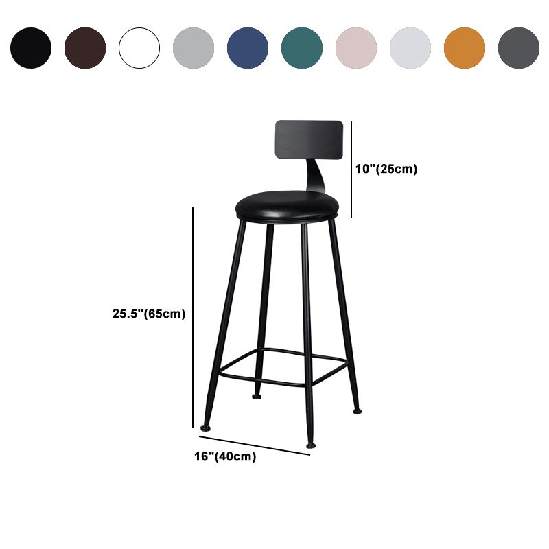 Modern Armless Backrest Counter Stool Iron Bar Stool with Cushion for Living Room